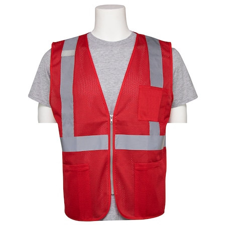 S863P Non-ANSI Mesh Safety Vest, Zip, 3 Pkts, Red, SM